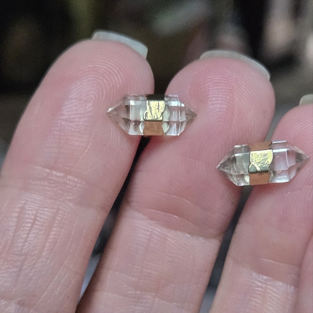 Quarts natural crystal gemstone gold & sterling earrings - Picture 5 of 7